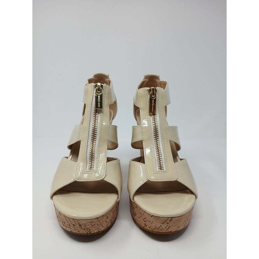 Michael Kors Damita Iconic Gold Zipper Nude Cork Wedges Women’s US Size 7.5M - Picture 6 of 16